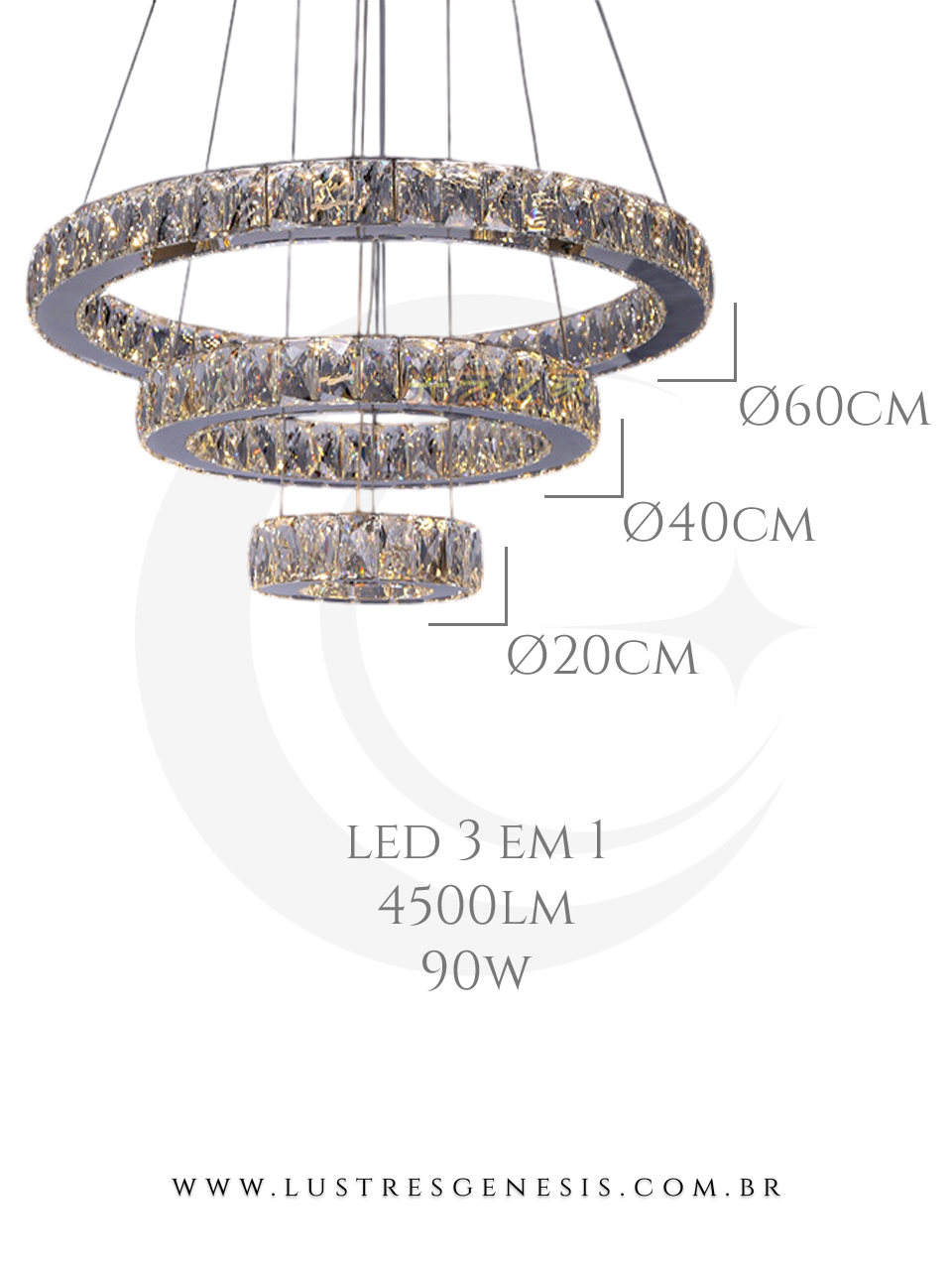 Medidas do Lustre Aliança 3 Anéis de Cristal